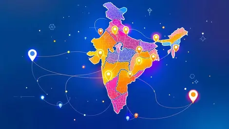 India tech network map with eight colorful location markers